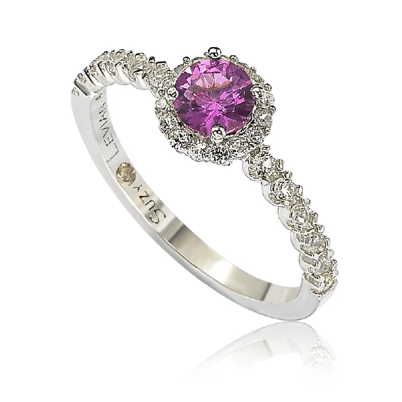 Suzy Levian Sterling Silver Pink Sapphire (0.54cttw) & Diamond Accent Petite Bridal Ring