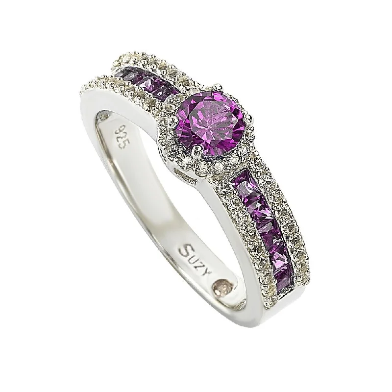 Suzy Levian Sterling Silver Pink Sapphire & Diamond Accent Princess-Cut Bridal Ring