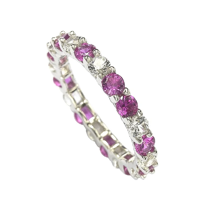 Suzy Levian Sterling Silver Pink & White Sapphire & Diamond Accent Eternity Ring