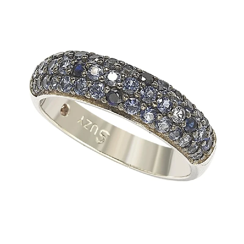 Suzy Levian Sterling Silver Sapphire & Diamond Accent Pave Band Ring