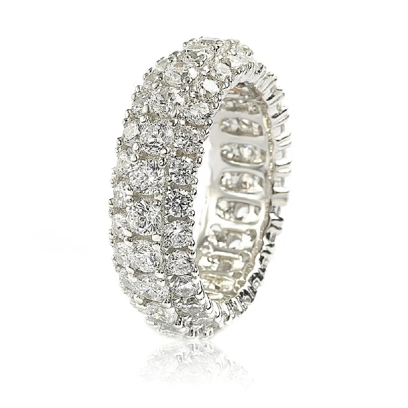 Suzy Levian Sterling Silver White Cubic Zirconia 3 Row Eternity Band