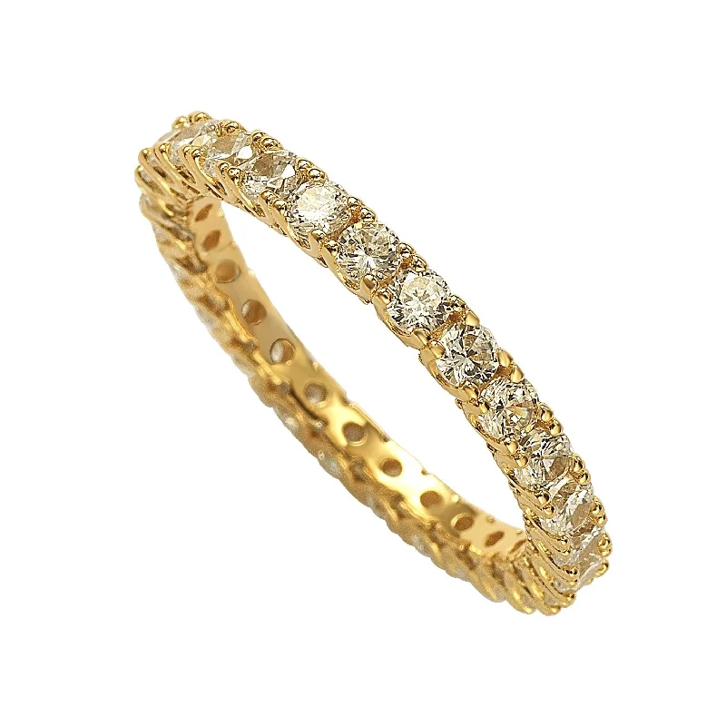 Suzy Levian Yellow Sterling Silver Cubic Zirconia Pave U Shape Setting Eternity Band