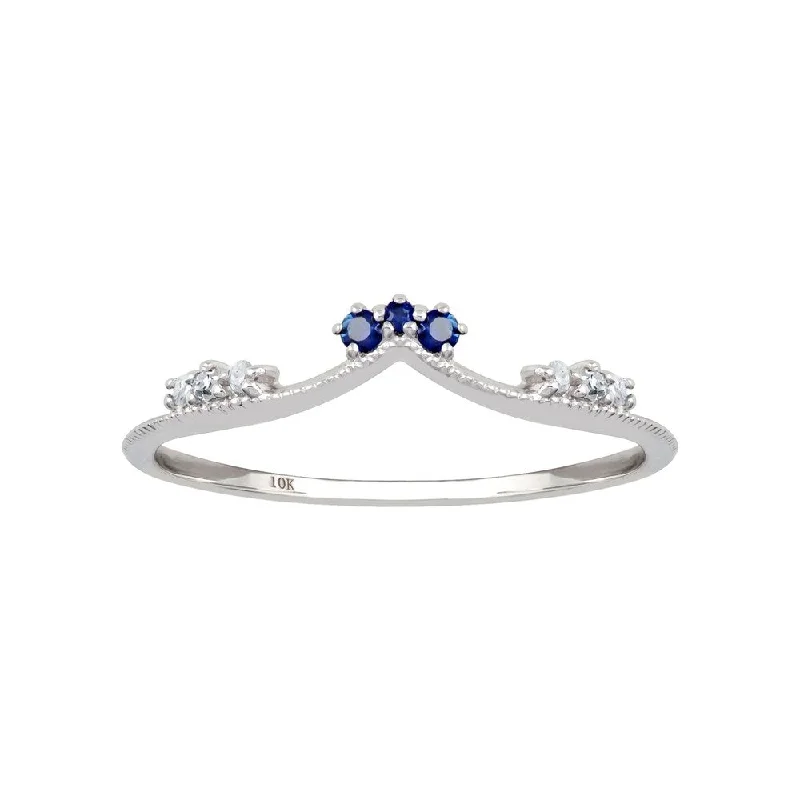 Viducci 10k White Gold Curved Genuine Sapphire and Diamond Band Guard