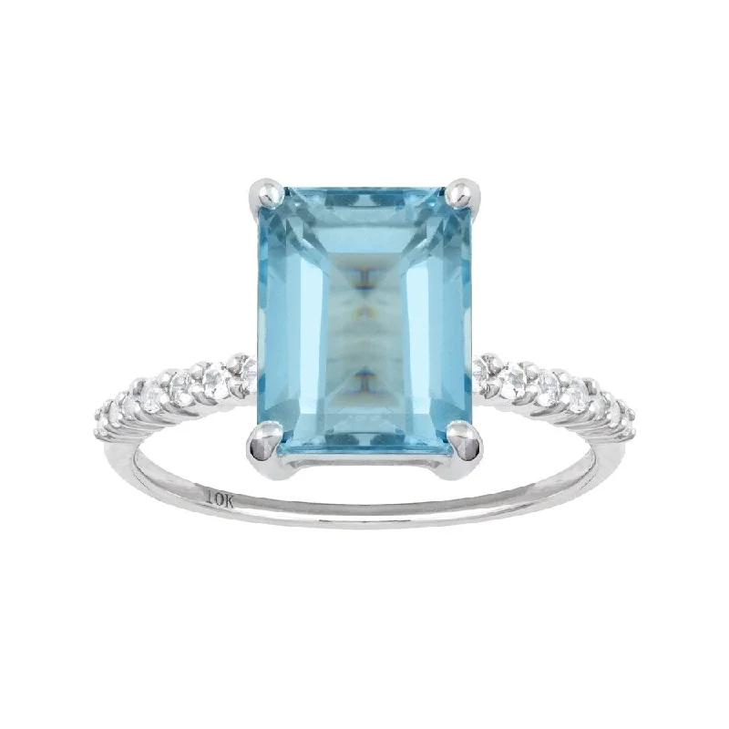 Viducci 10k White Gold Emerald-Cut Blue Topaz and White Topaz Ring