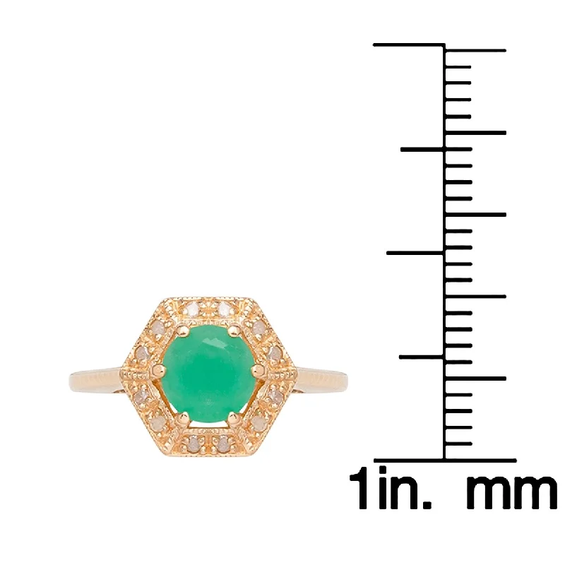 Viducci 10k Yellow Gold Vintage Style Genuine Round Emerald and Diamond Halo Ring