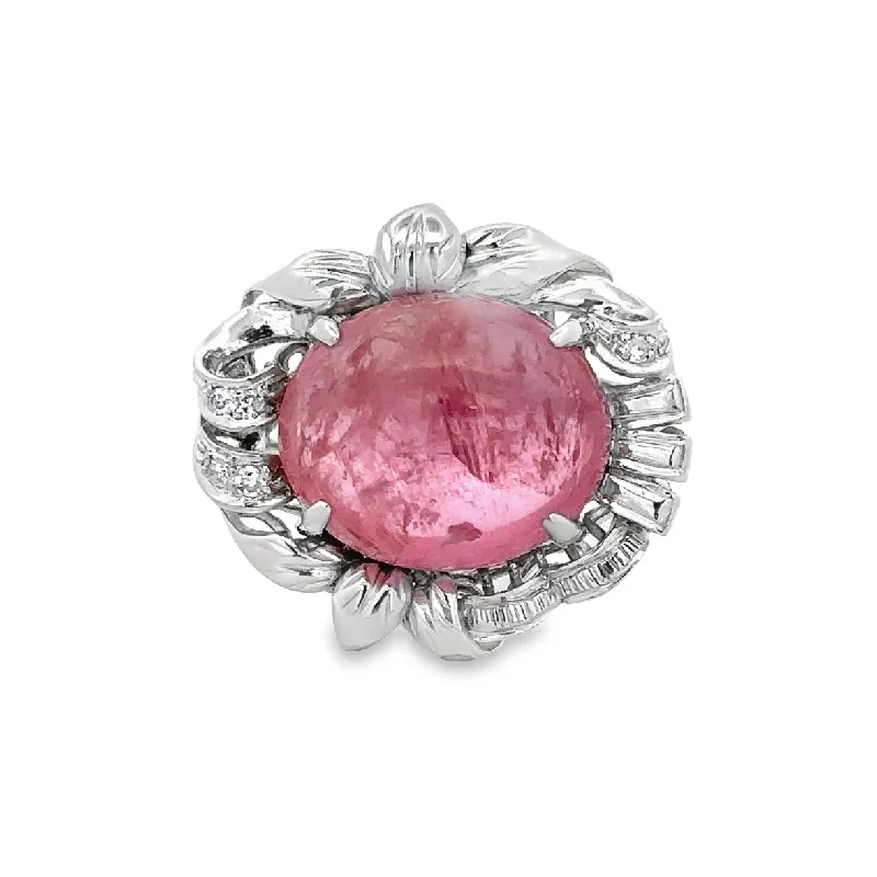 Vintage 1950s-60s 18k White Gold Pink Tourmaline and Diamond Ring