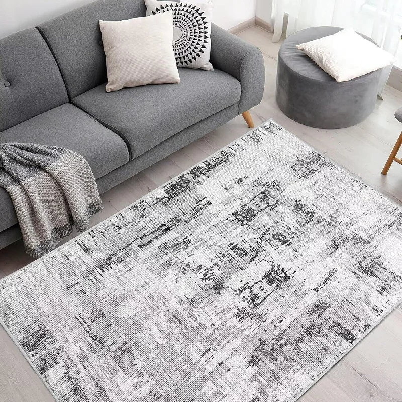 Washable Abstract Area Rug,Grey 5x7 ft