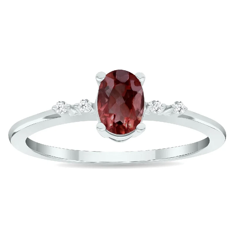 Women's Garnet and Diamond Sparkle Ring in 10K White Gold