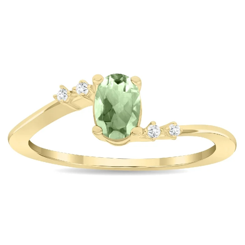 Women's Oval Shaped Green Amethyst and Diamond Tierra Ring in 10K Yellow Gold