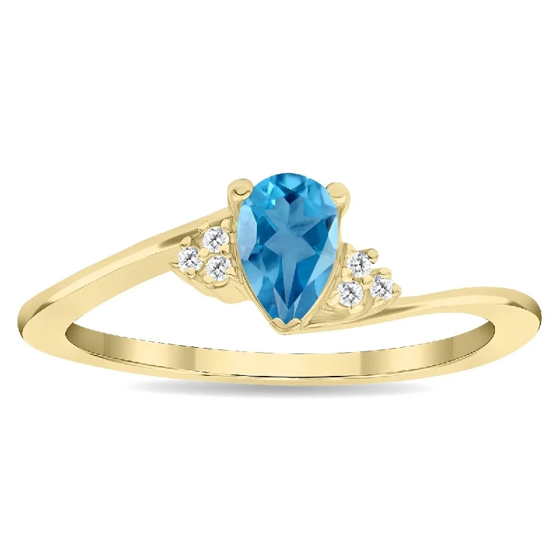 Women's Pear Shaped Blue Topaz and Diamond Tierra Ring in 10K Yellow Gold