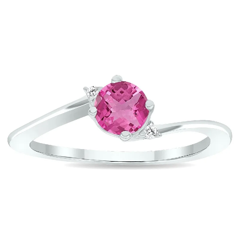 Women's Pink Topaz and Diamond Wave Ring in 10K White Gold