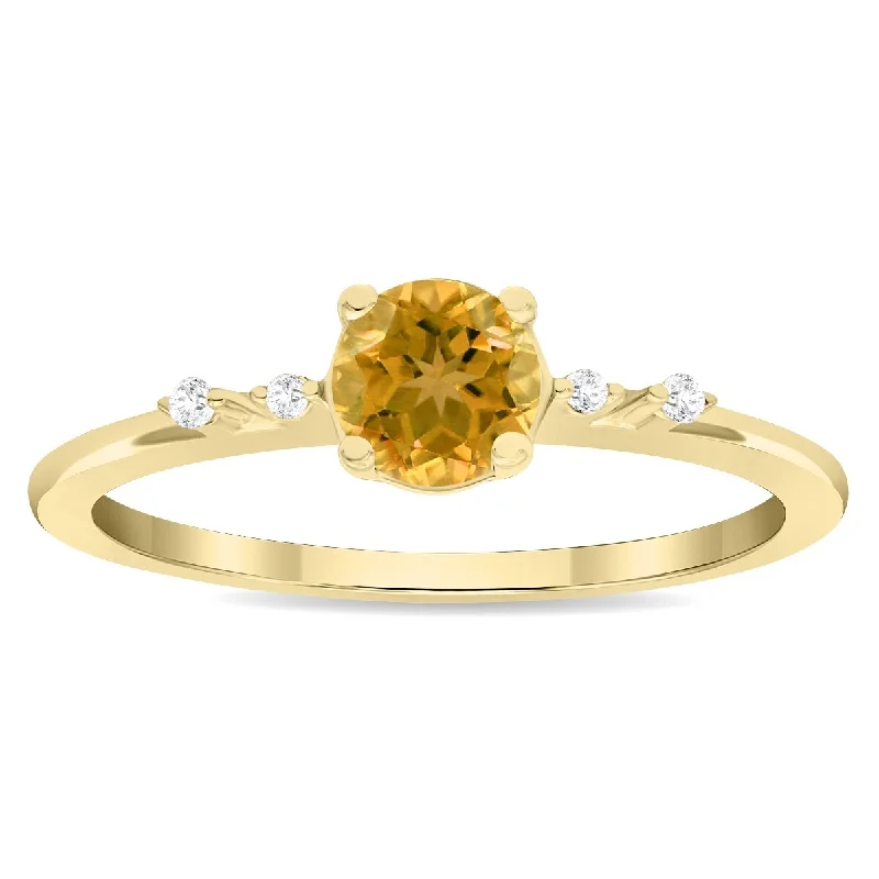 Women's Round Shaped Citrine and Diamond Sparkle Ring in 10K Yellow Gold