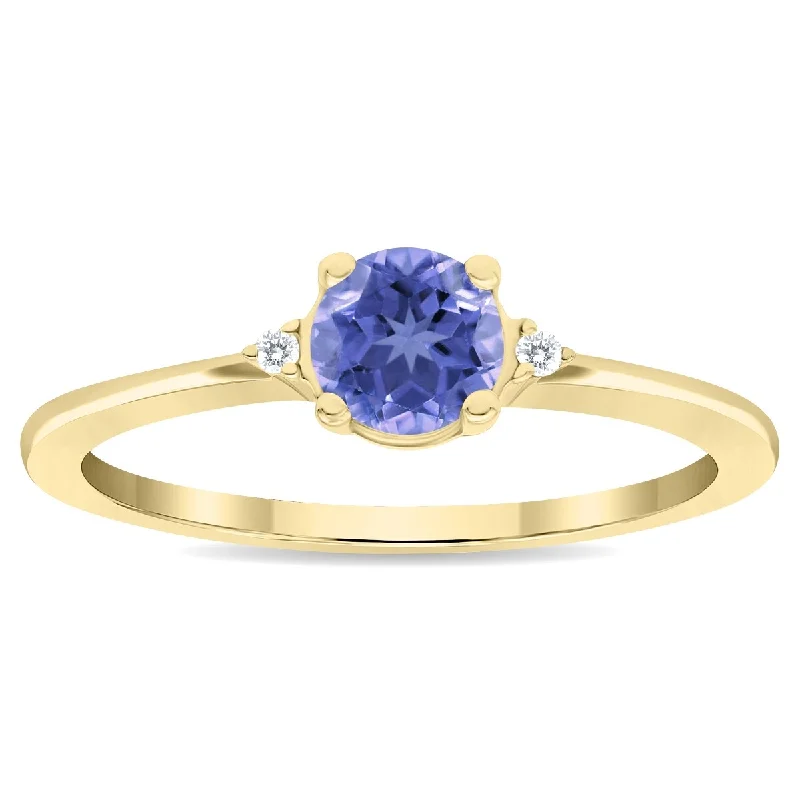 Women's Round Shaped Tanzanite and Diamond Classic Band in 10K Yellow Gold