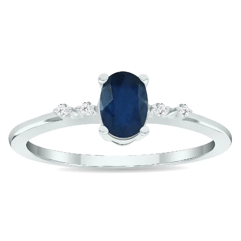 Women's Sapphire and Diamond Sparkle Ring in 10K White Gold