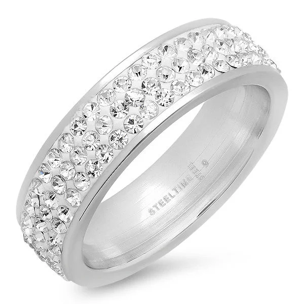 WOMEN'S STAINLESS STEEL RING WITH SIMULATED DIAMONDS