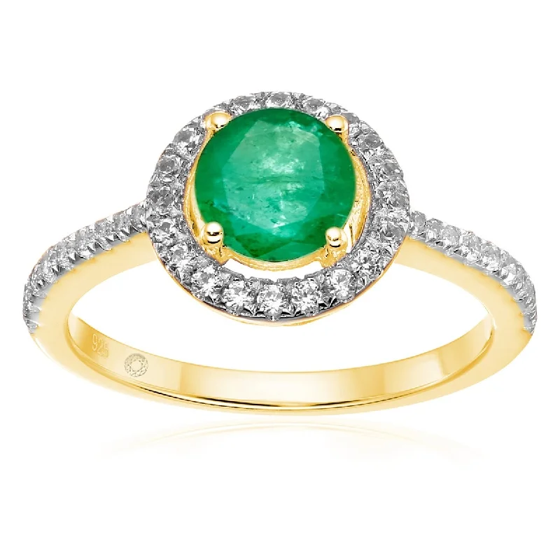 Yellow Gold Over Sterling Silver Sakota Emerald and Created White Sapphire Ring