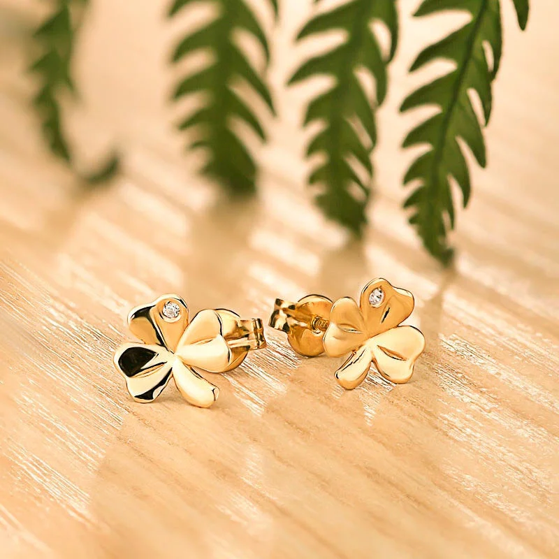 10K Yellow Gold Shamrock Earrings