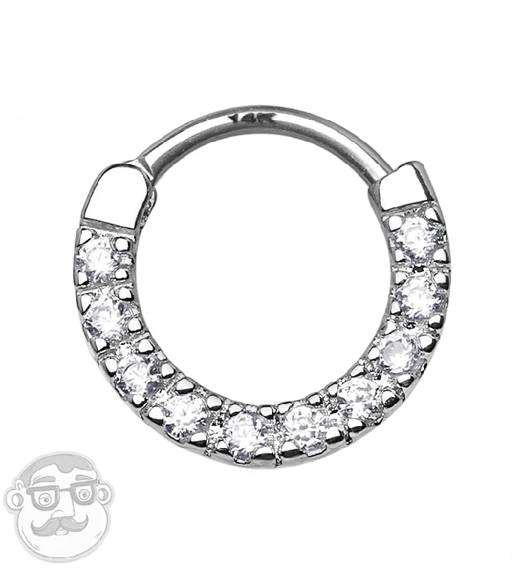 14G 14kt White Gold Ten Clear CZ Rim Septum Clicker