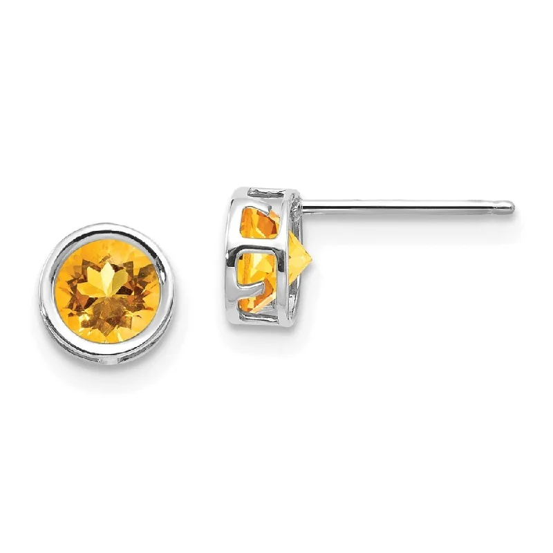 14k White Gold Bezel Citrine Stud Earrings (L-5 mm, W-5 mm)