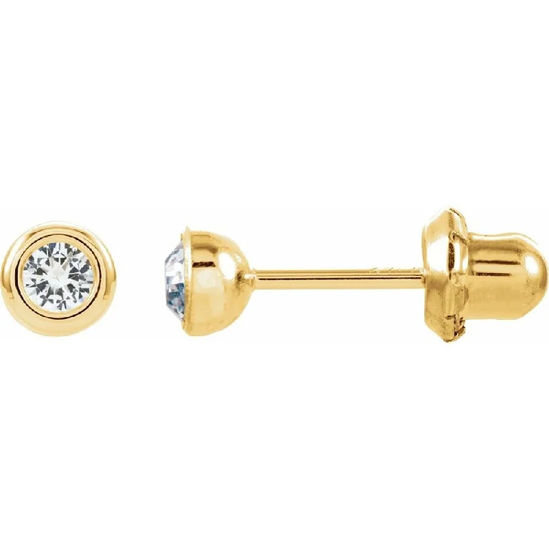 14k Yellow Gold Imitation Crystal Piercing Stud Earring for Women