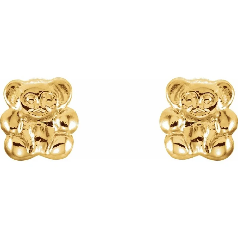 14k Yellow Gold Teddy Bear Stud Earring for Women