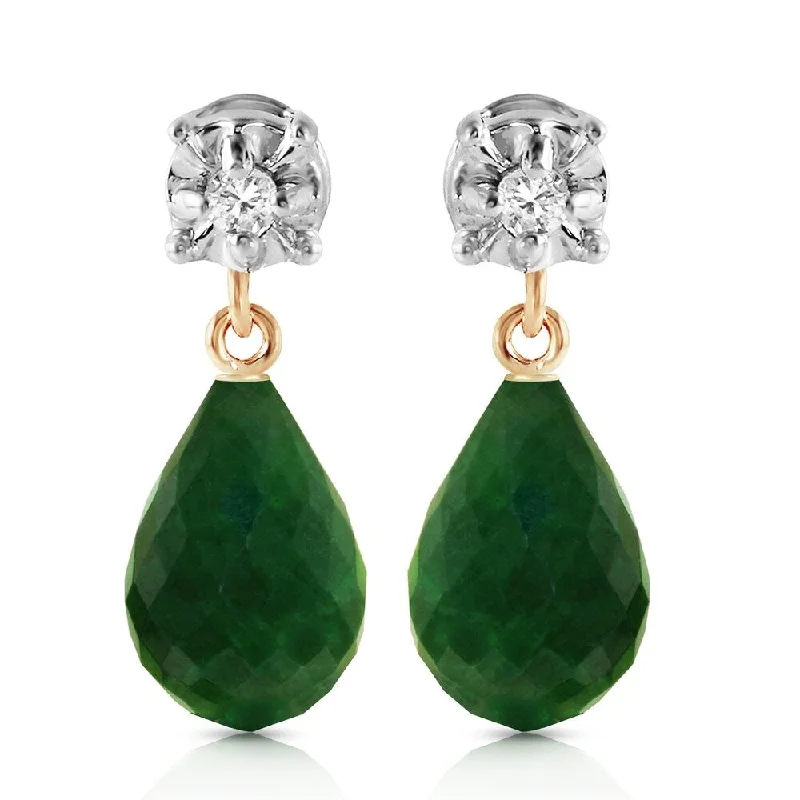 17.66 Carat 14K Solid Gold Stud Earrings Diamond Emerald