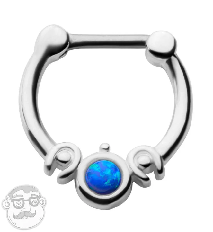 18G Brass Blue Oplaite Bezel Septum Clicker