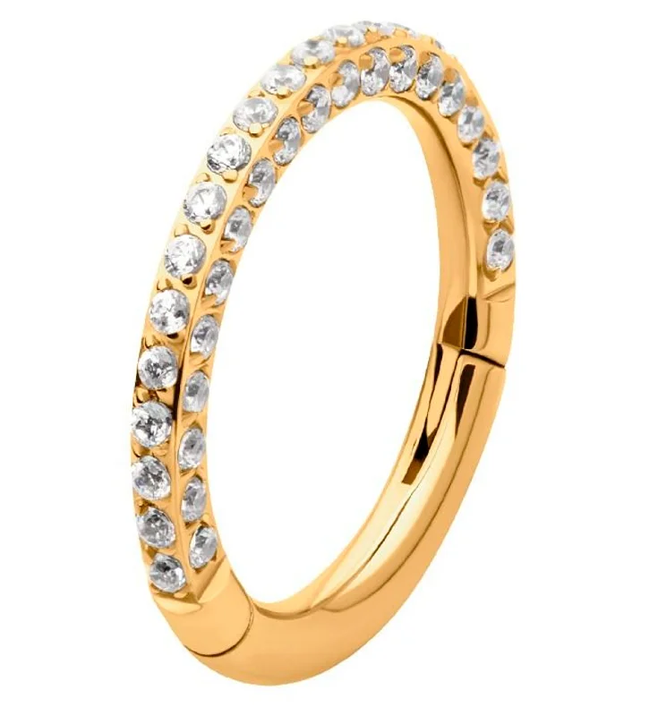 24kt Gold PVD Three Sided CZ Titanium Hinged Segment Ring