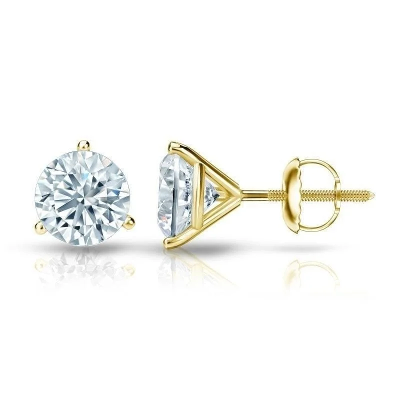 Auriya 1 1/2ctw 3 Prong Martini Set Round Diamond Stud Earrings 18kt Gold GIA Certified