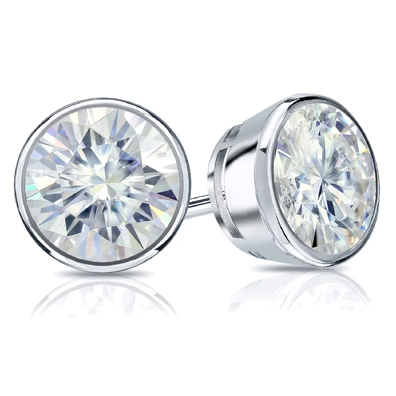 Auriya 14k Gold 3ctw Bezel-set Round Moissanite Stud Earrings - 7.4 mm