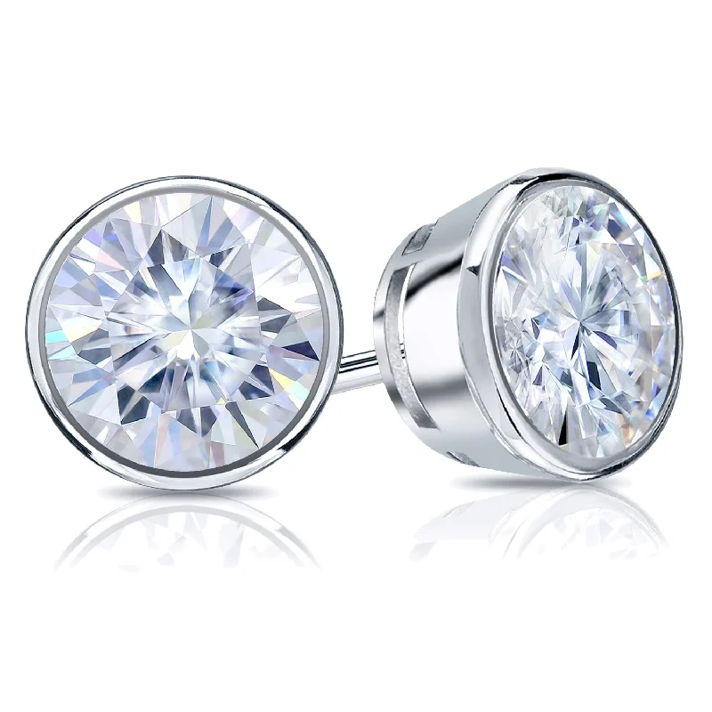 Auriya 14k Gold 6ctw Bezel-set Round Moissanite Stud Earrings