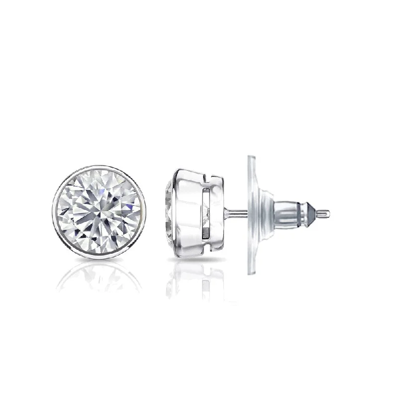 Auriya 14k Gold Certified 1.20 ct. TDW Secure-Lock Bezel Set Round Diamond Stud Earrings