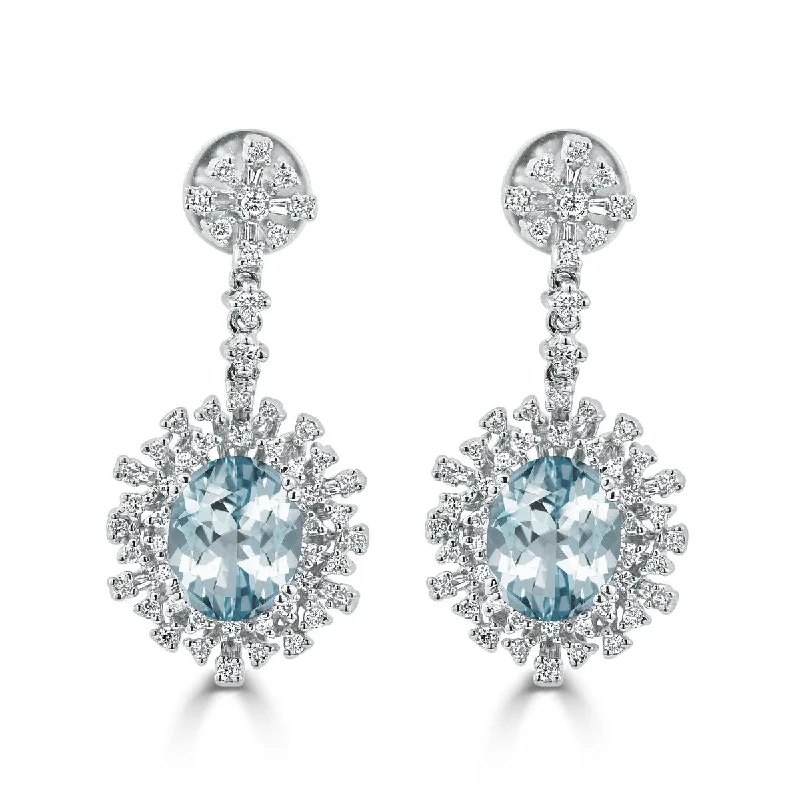 Auriya 3ct Fancy Oval-cut Aquamarine Halo Diamond Drop Earrings 1 1/3ctw 18k Gold