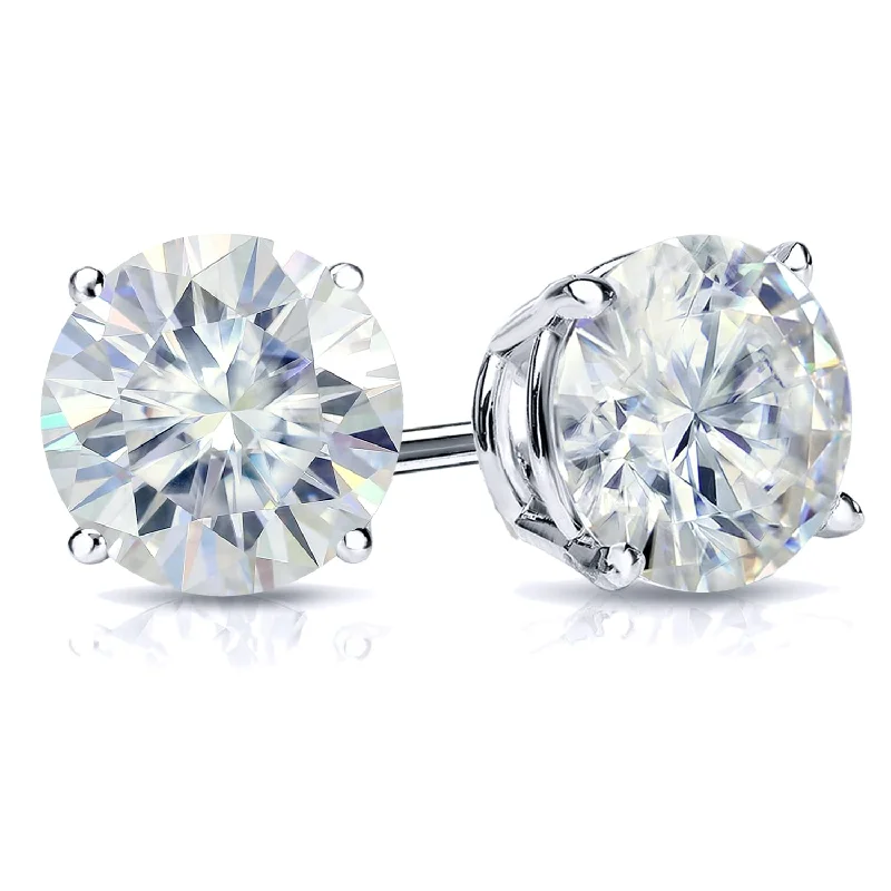 Auriya 3ctw Round Moissanite Stud Earrings 14k Gold 4-Prong Basket - 7.4 mm