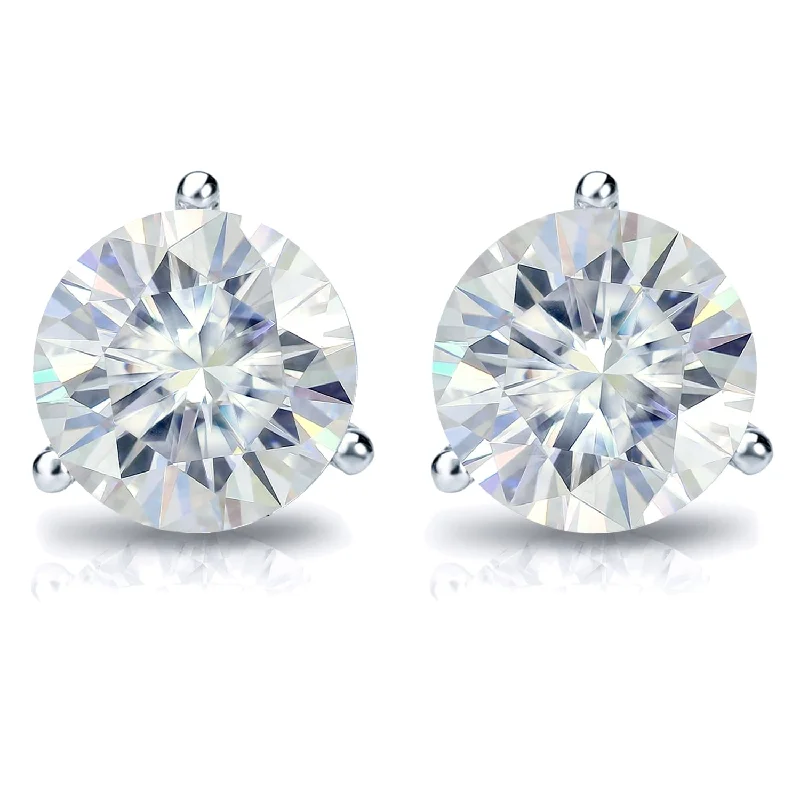 Auriya 3ctw Round Moissanite Stud Earrings 14k Gold Martini-set - 7.4 mm