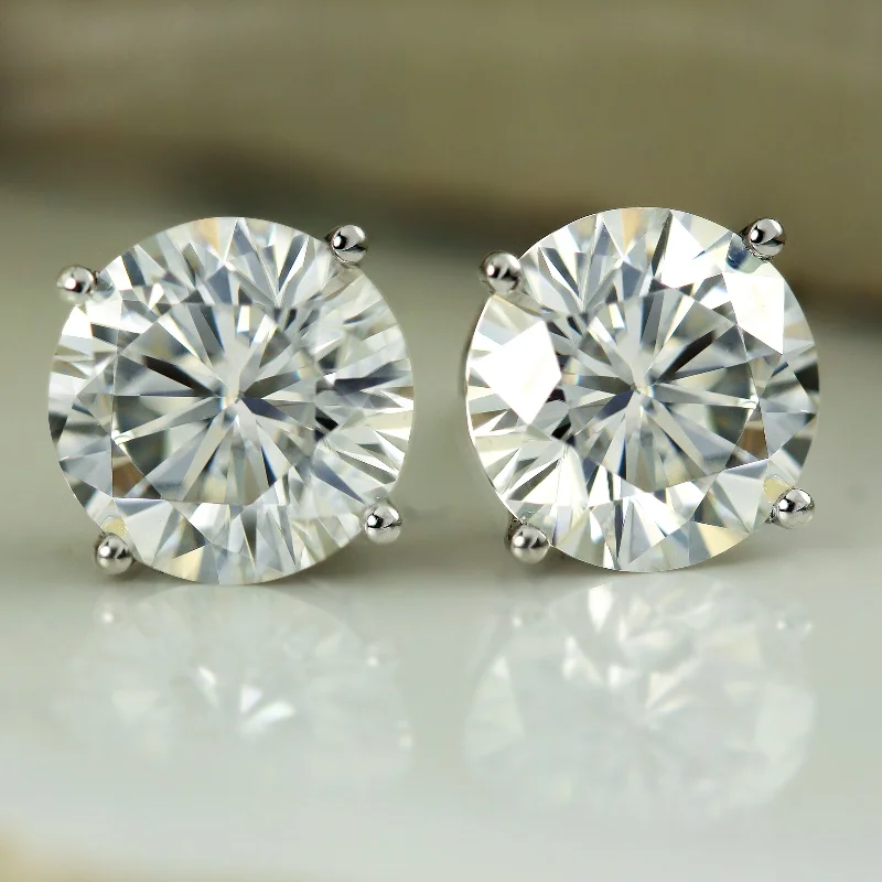 Auriya 4ctw Round Moissanite Stud Earrings 18k Gold 4-Prong Basket - 8.2 mm