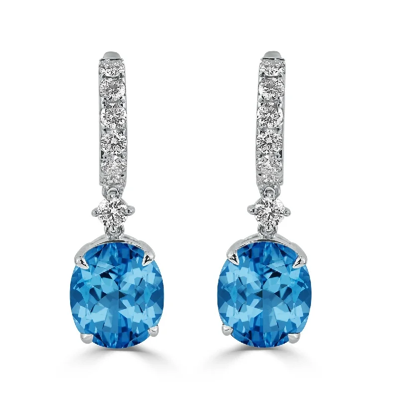 Auriya 9 5/8ct Fancy Oval-cut Blue Topaz Halo Diamond Dangle Earrings 1 1/4ctw 18k Gold