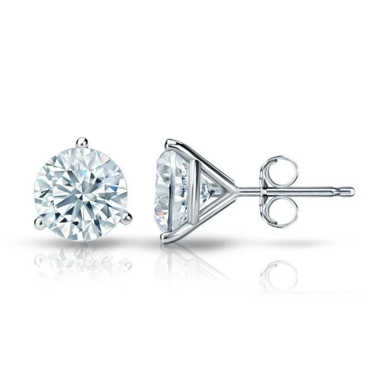 Auriya Platinum 3ctw 3 Prong Martini Set Round Diamond Stud Earrings Certified