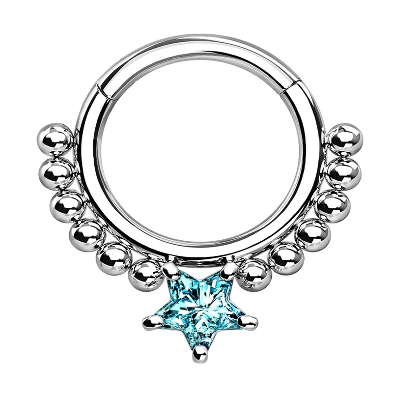 Beaded Aqua Star Hinged Segment Ring