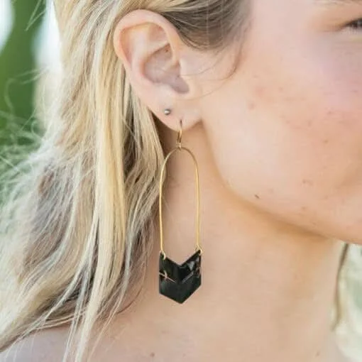 Chevron Drop Earrings in Dark Ankole