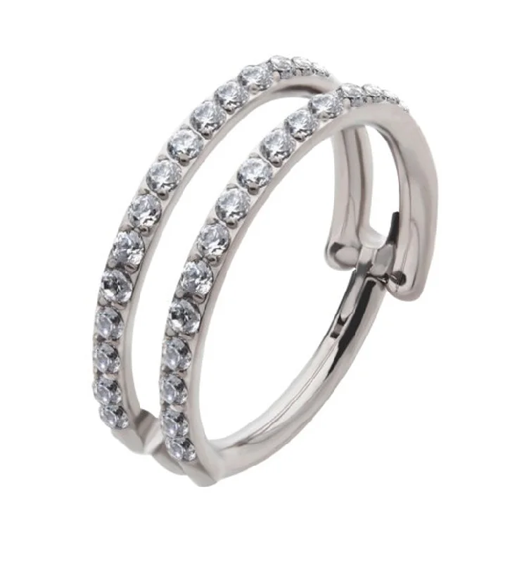 Double Interval CZ Row Titanium Hinged Segment Ring