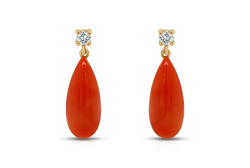 Earrings 18kt Gold Coral Drops & Diamonds