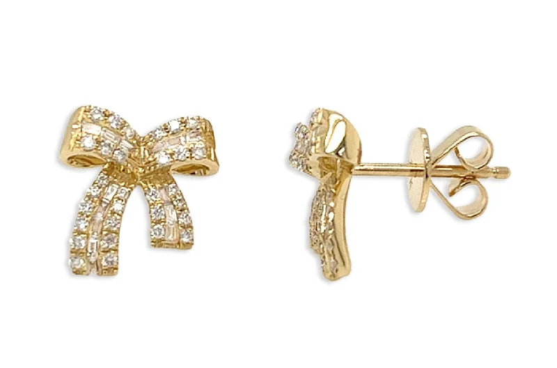 Earrings 18kt Yellow Gold Bows with Diamonds