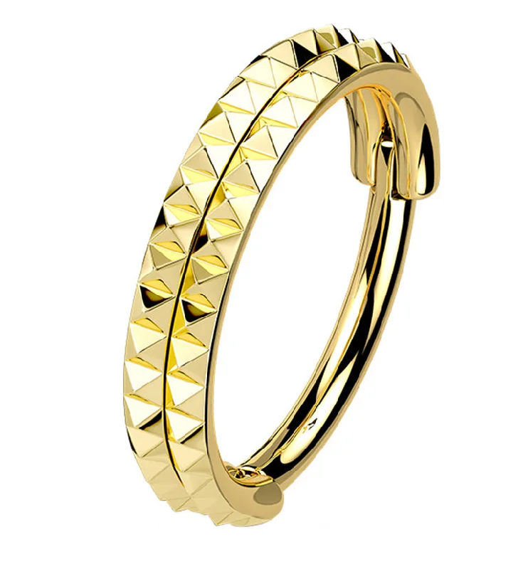 Gold PVD Parallel Polyhedra Edge Hinged Segment Ring