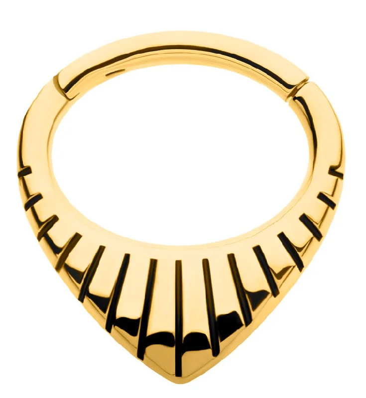 Gold PVD Point Ridge Stainless Steel Hinged Segment Ring