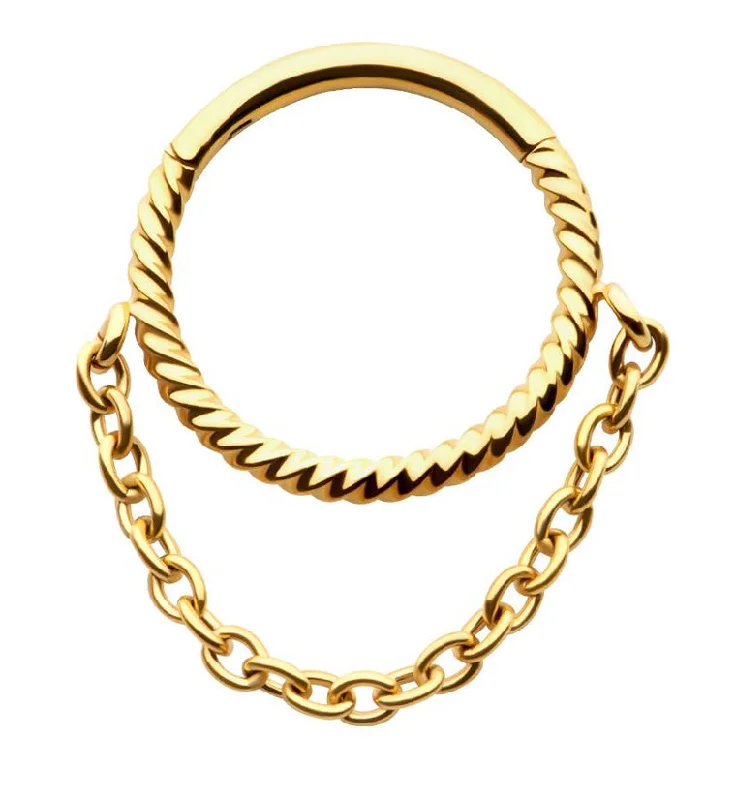 Gold PVD Twine Dangle Chain Stainless Steel Hinged Segment Ring