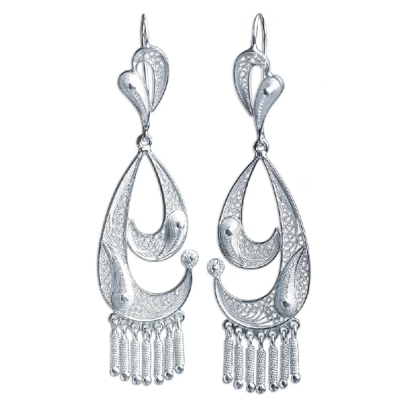 Graceful Silver Filigree Earrings from Peru, "Waves"