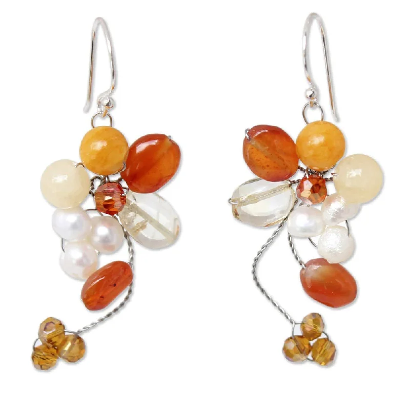 Handmade Multi-Gemstone 'Radiant Bouquet' Pearl Earrings (5 mm) (Thailand)