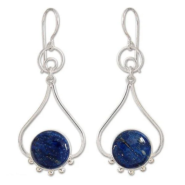 Handmade Sterling Silver 'Andean Moon' Lapis Lazuli Dangle Earrings (Peru)