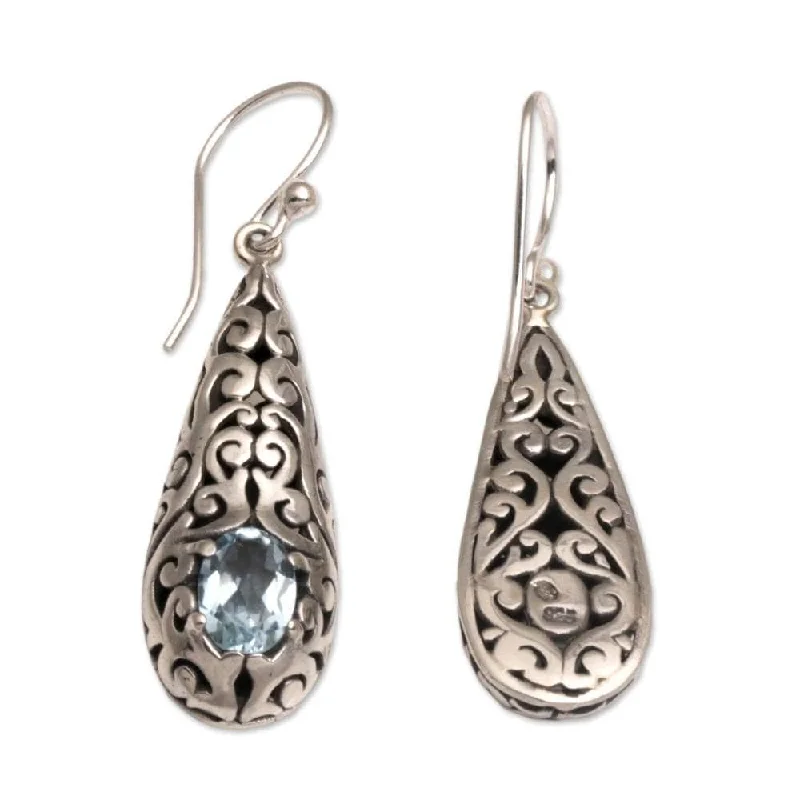 Handmade Sterling Silver 'Dangling Vines' Blue Topaz Earrings (Indonesia) - 1.6L*0.4W